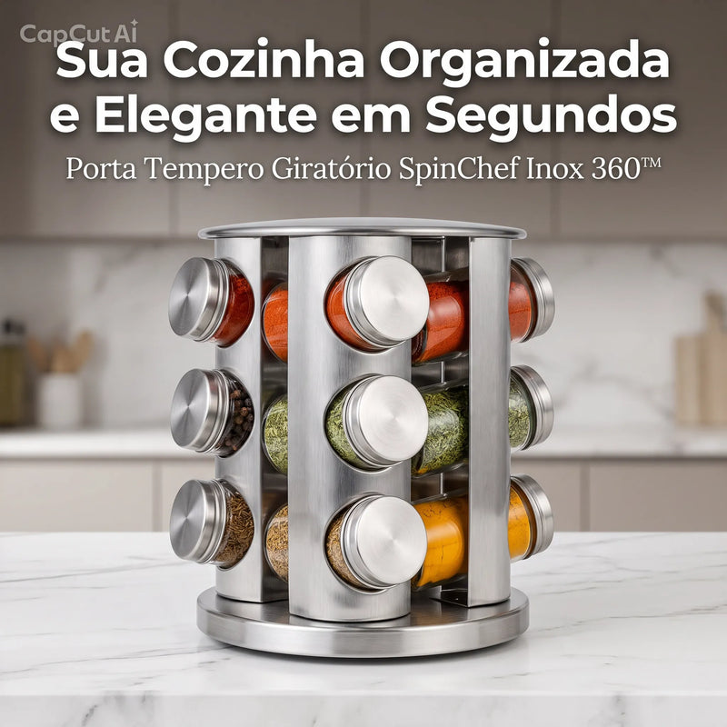 Porta Tempero Giratório em Aço Inox - SpinChef Inox 360™
