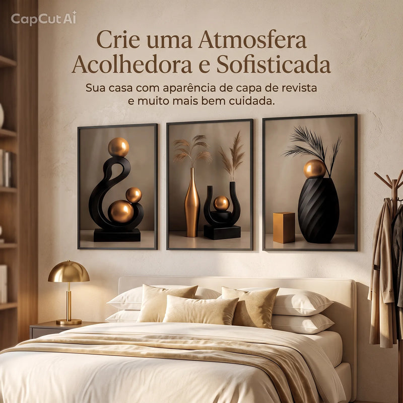 Quadros Trio Luxo Dourado -  Maison Aurea™
