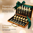 Maleta de Talheres Dourada 24 Peças - Golden Éclat Cutlery™