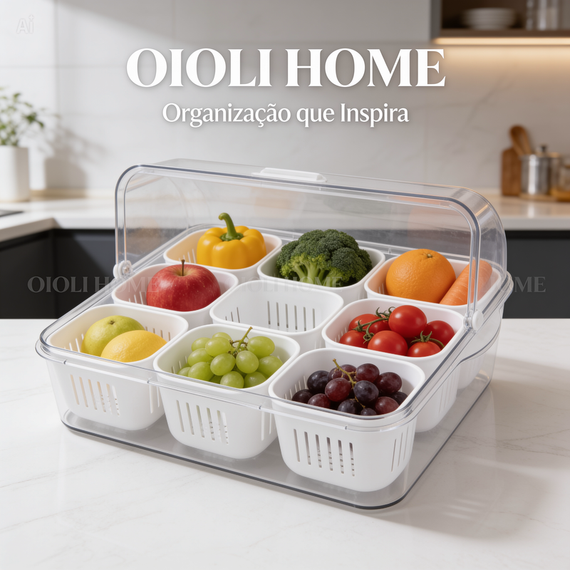 Organizador de Geladeira com Tampa Hermética e Marcador de Data -6 cestos