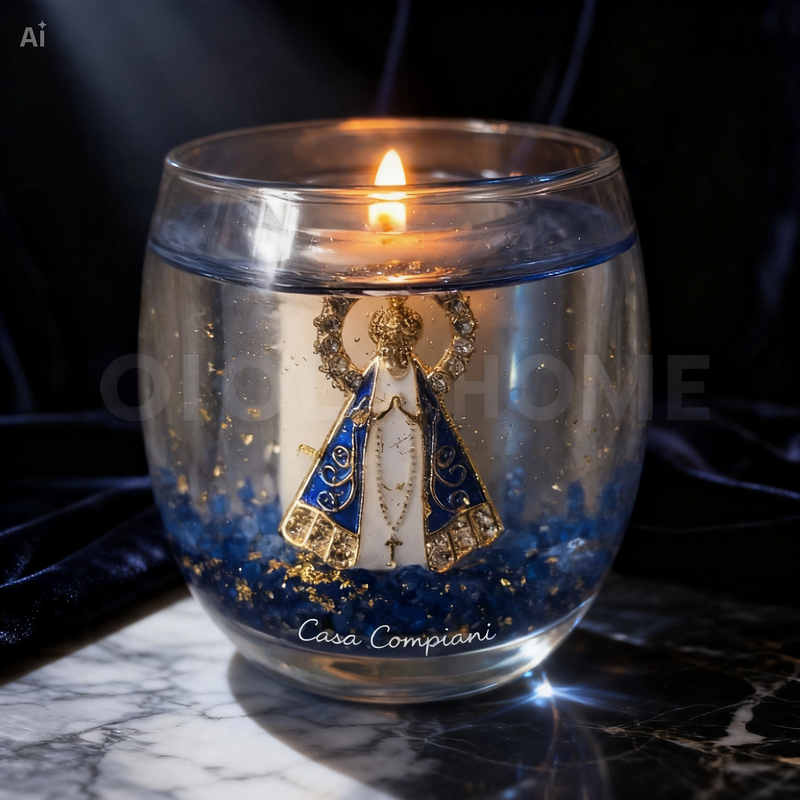 Vela com símbolo religioso (Nossa senhora)