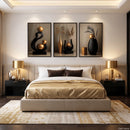 Quadros Decorativos Trio  com Escultura Dourada Luxo