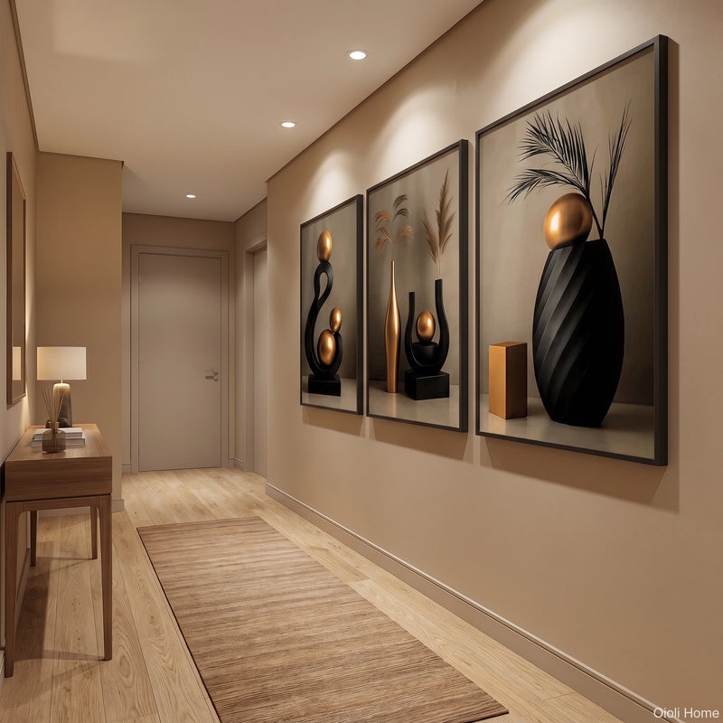 Quadros Decorativos Trio  com Escultura Dourada Luxo (FRETE  GRÁTIS)