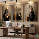Quadros Decorativos Trio  com Escultura Dourada Luxo