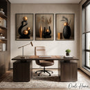 Quadros Decorativos Trio  com Escultura Dourada Luxo